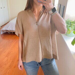 Brunello Cuccinelli Zip Front Linen Silk Top Brown Size Small